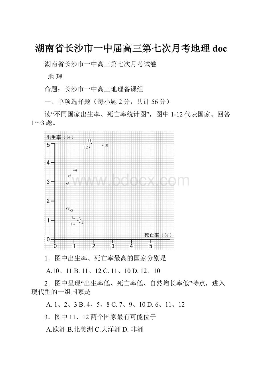 湖南省长沙市一中届高三第七次月考地理doc.docx