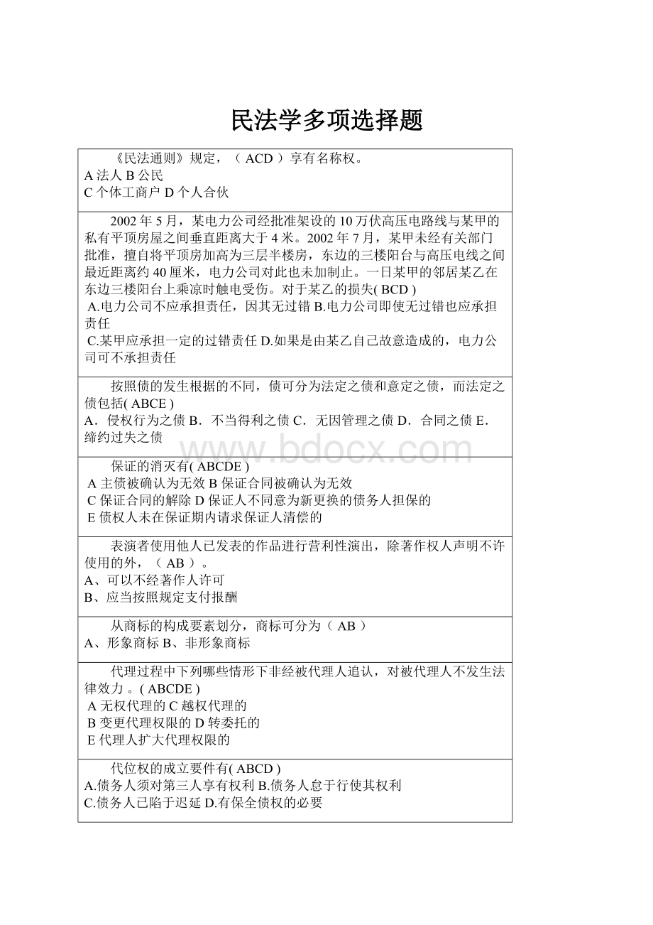 民法学多项选择题.docx_第1页