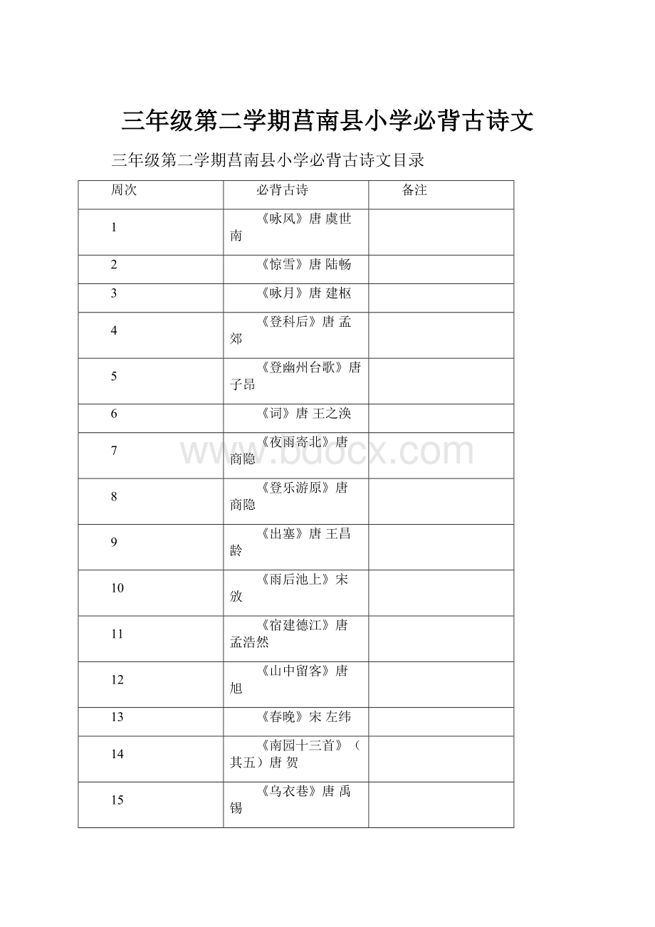 三年级第二学期莒南县小学必背古诗文.docx