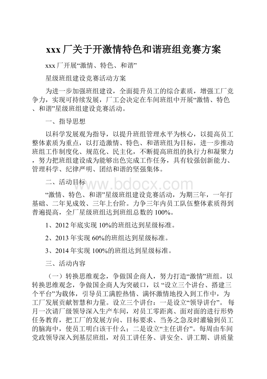 xxx厂关于开激情特色和谐班组竞赛方案.docx