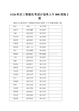 1126科目三智能化考试计划单上午800到场2道.docx