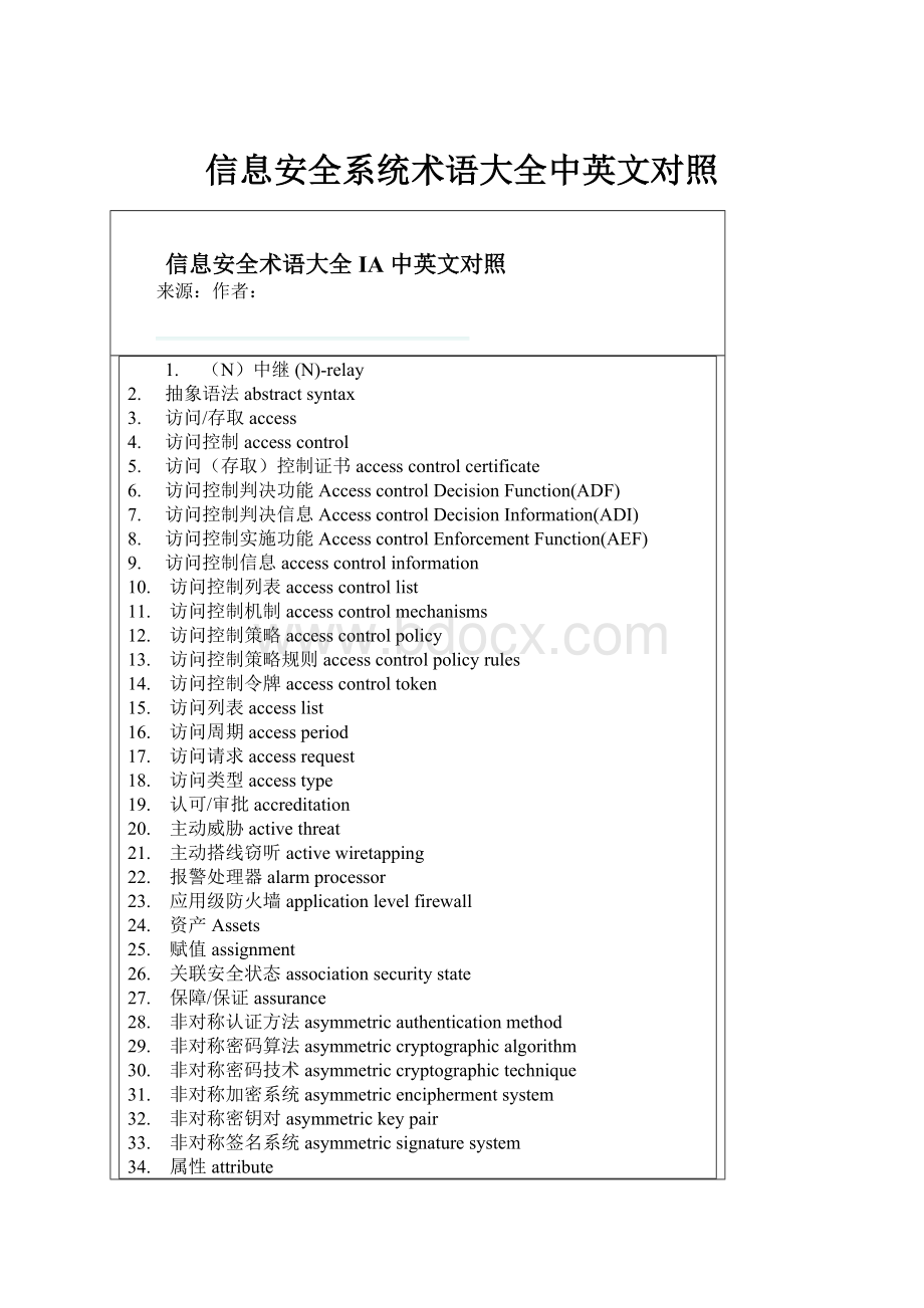 信息安全系统术语大全中英文对照.docx_第1页