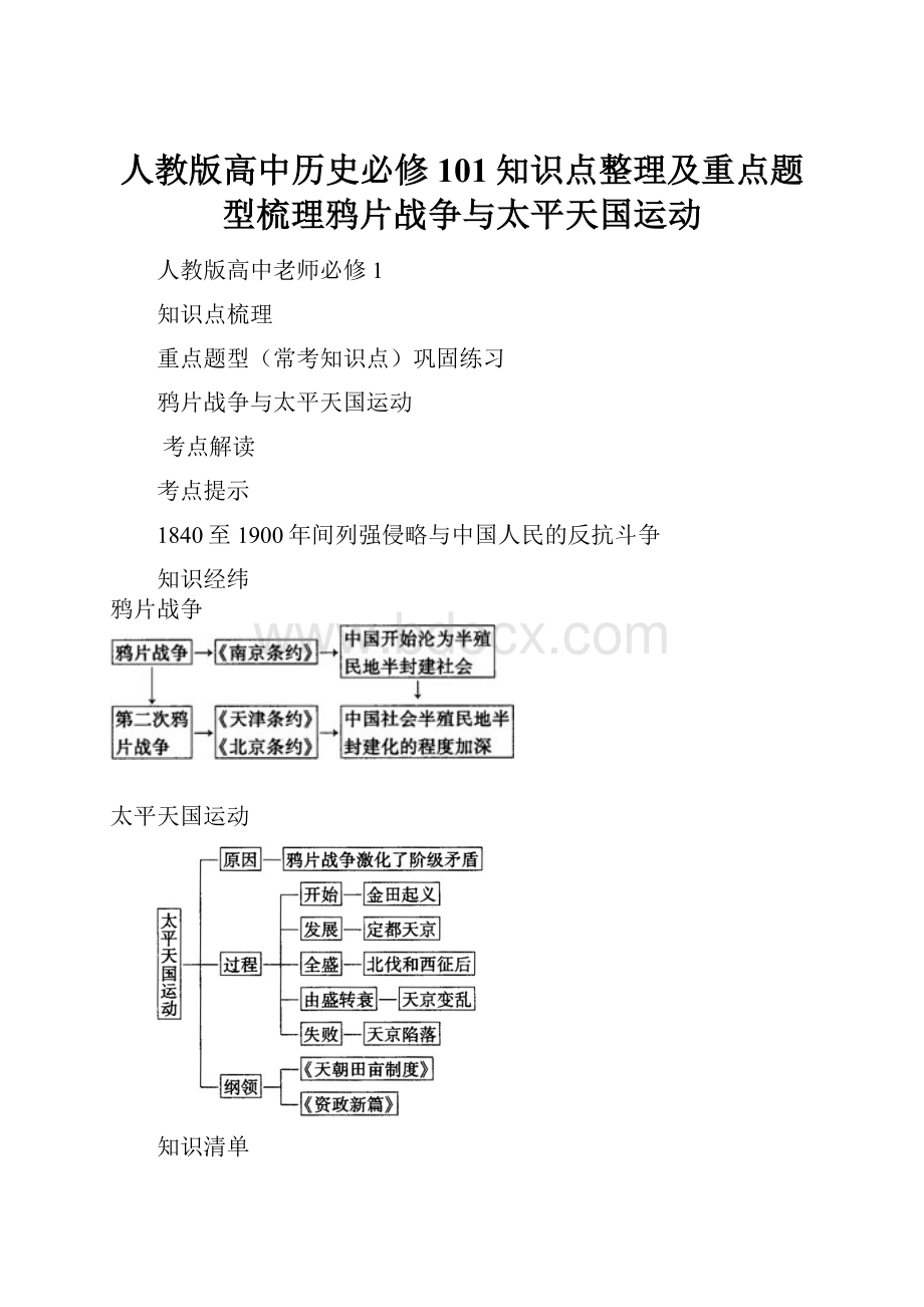 人教版高中历史必修101知识点整理及重点题型梳理鸦片战争与太平天国运动.docx