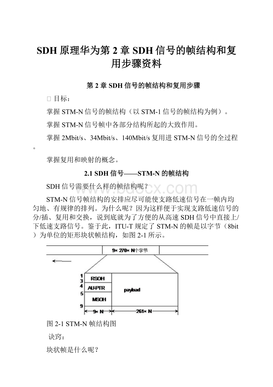 SDH原理华为第2章SDH信号的帧结构和复用步骤资料.docx