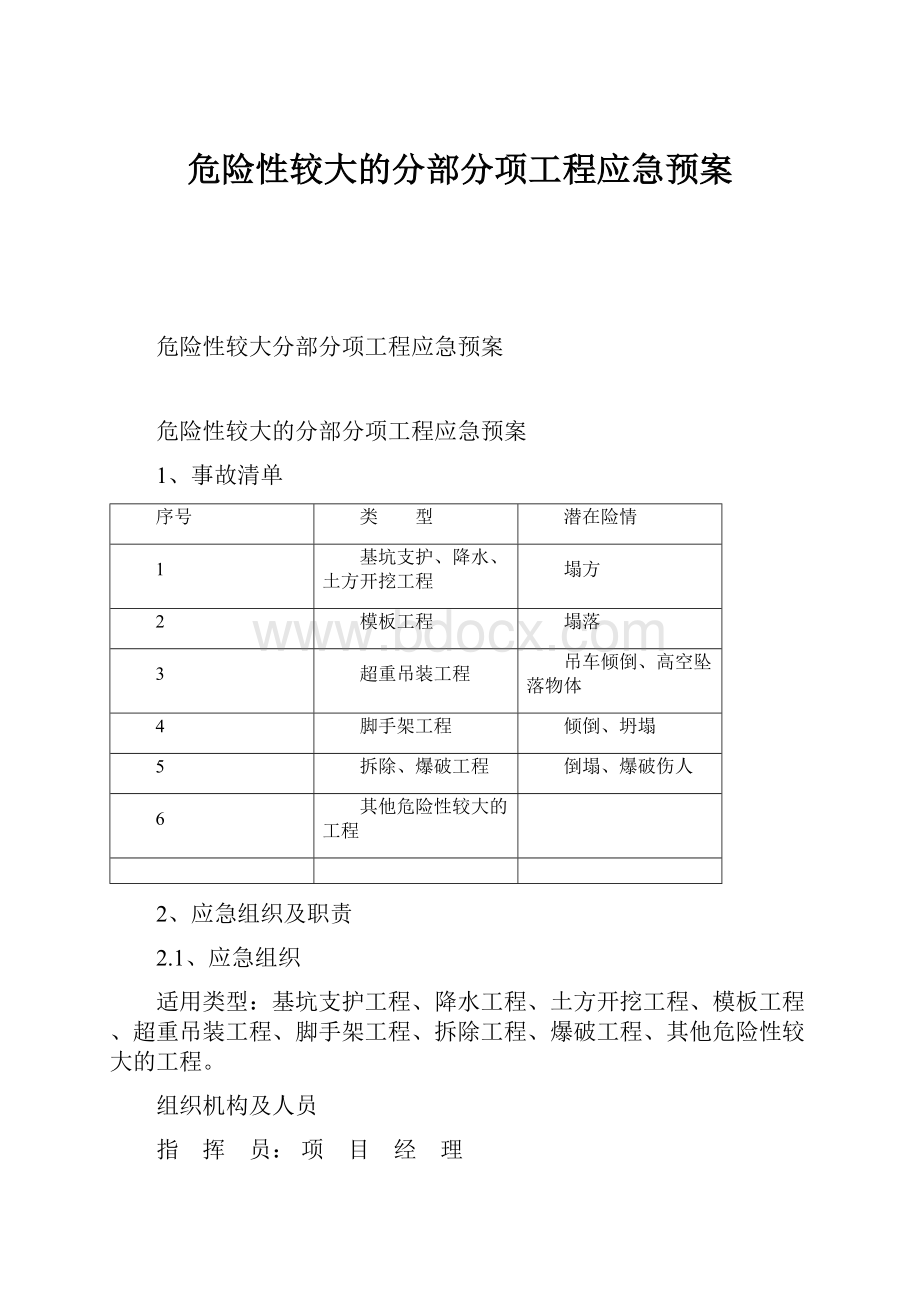 危险性较大的分部分项工程应急预案.docx