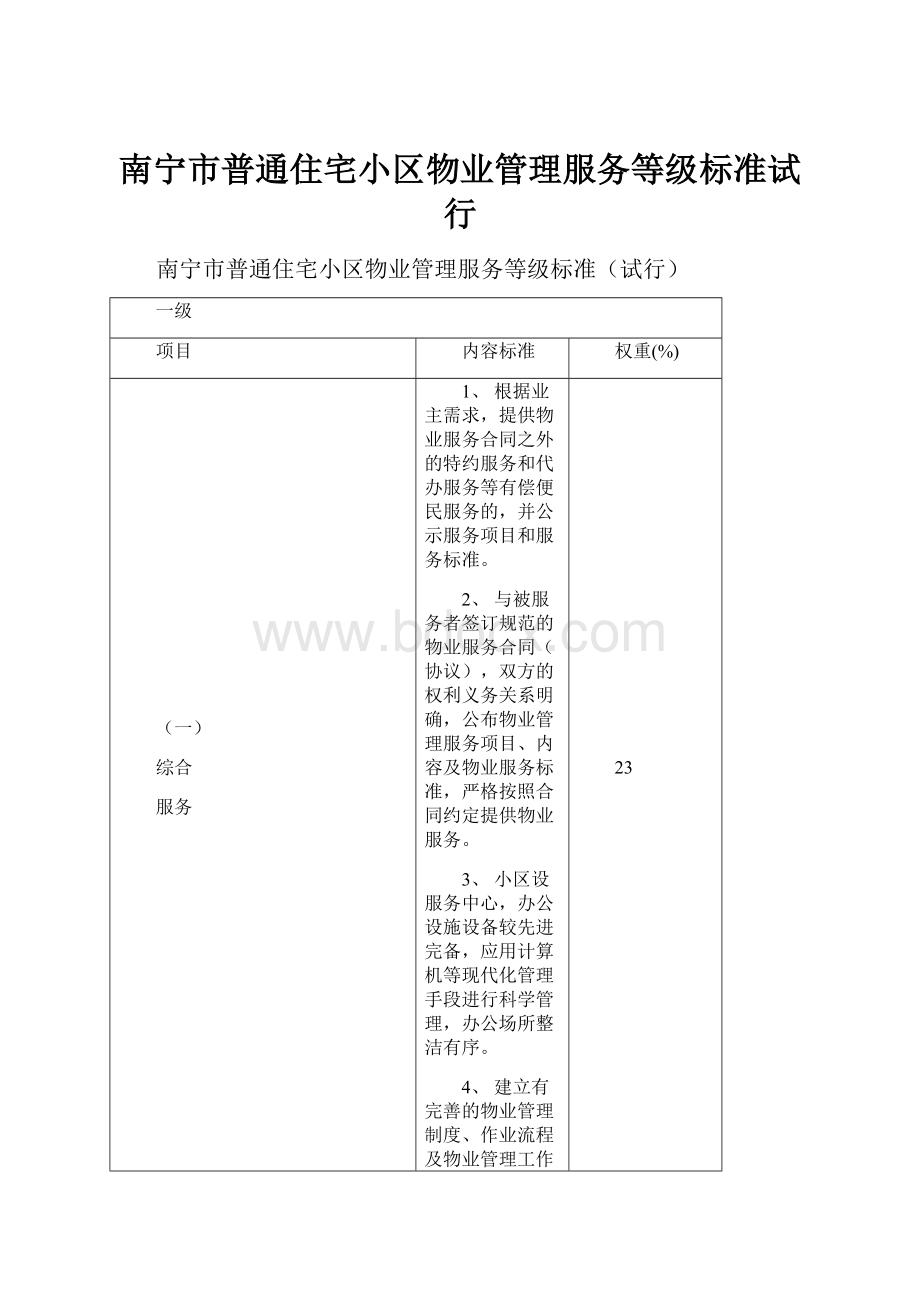 南宁市普通住宅小区物业管理服务等级标准试行.docx