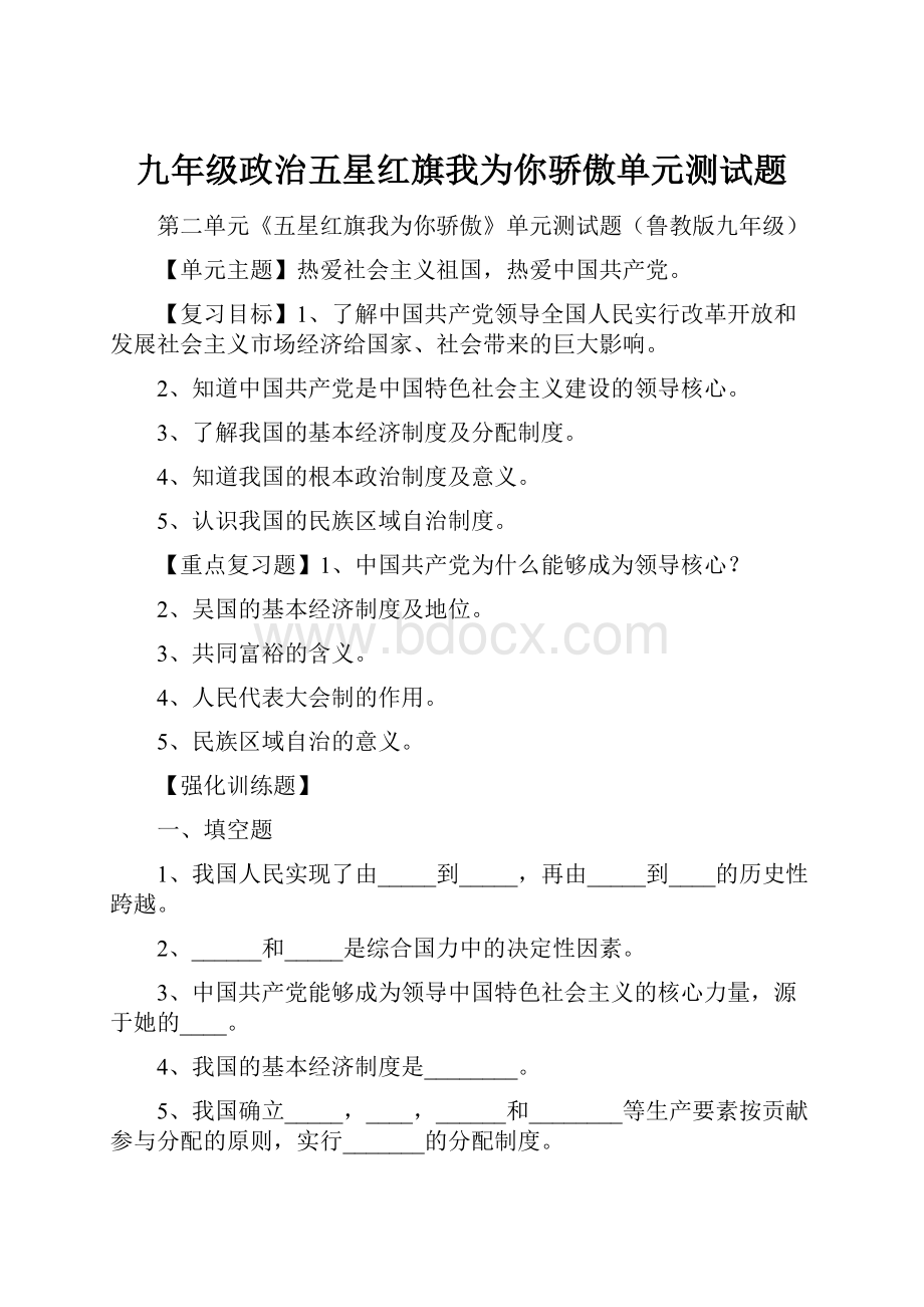 九年级政治五星红旗我为你骄傲单元测试题.docx