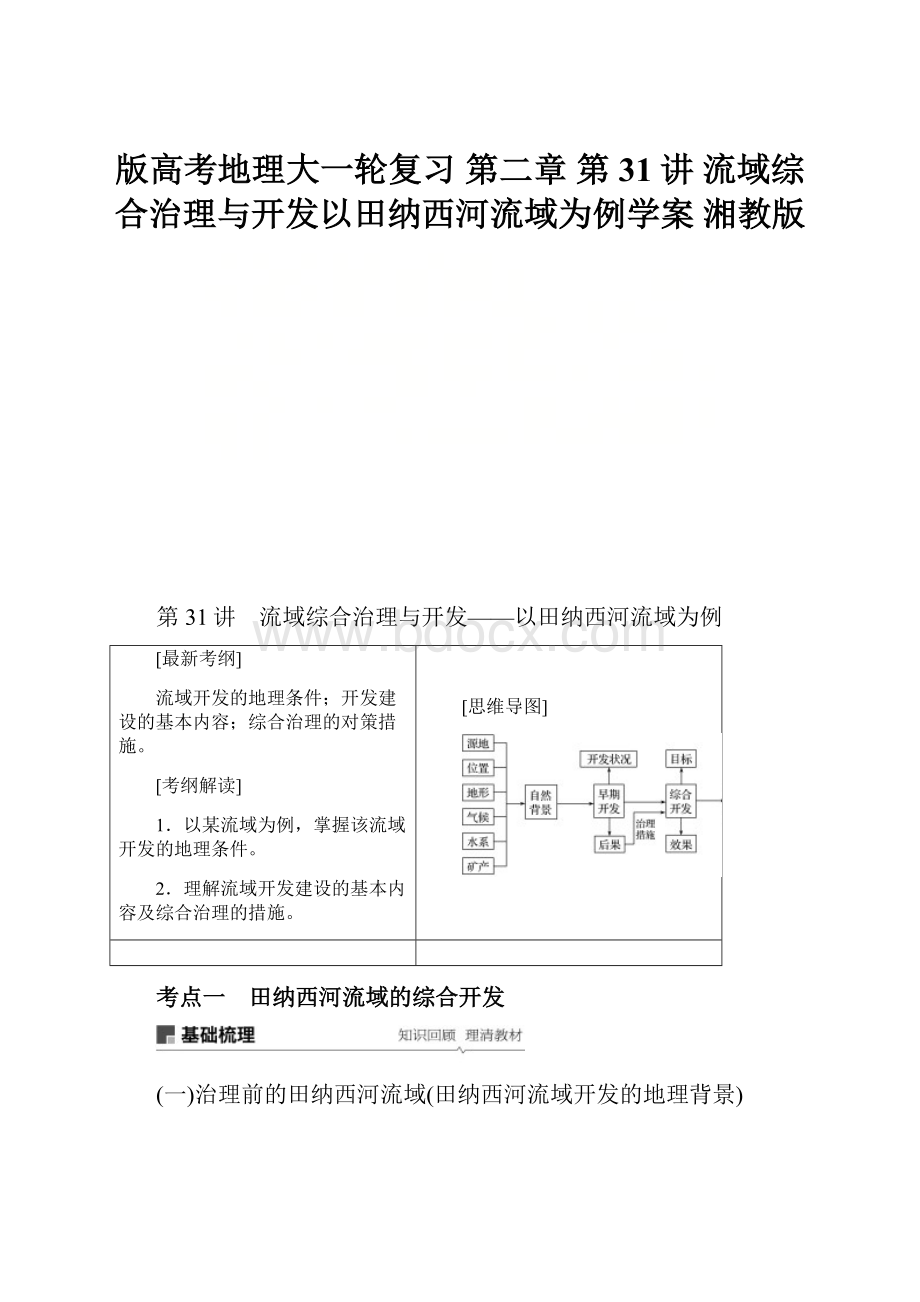 版高考地理大一轮复习 第二章 第31讲 流域综合治理与开发以田纳西河流域为例学案 湘教版.docx_第1页