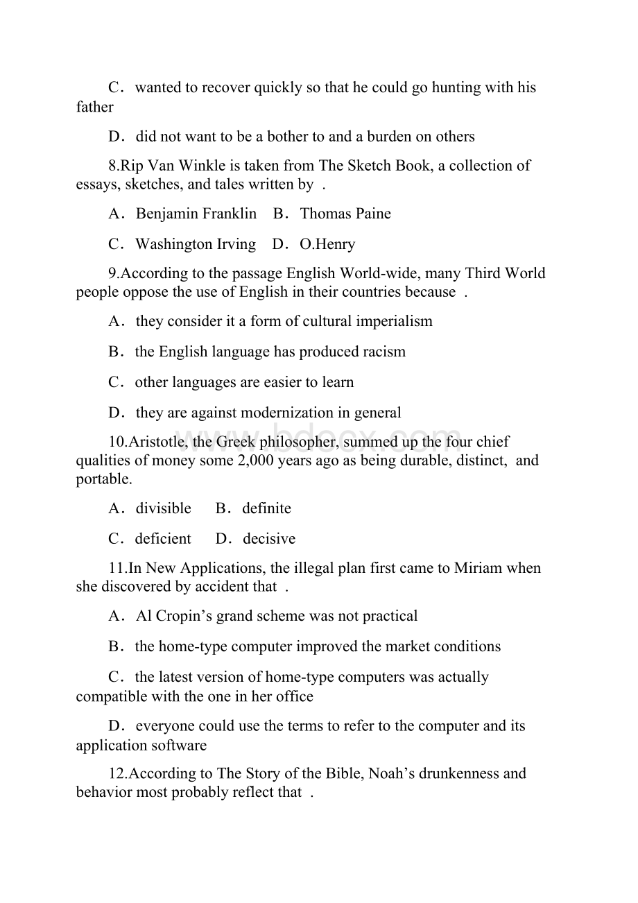 全国高等教育自学考试英语阅读一试题 课程代码00595范文.docx_第3页