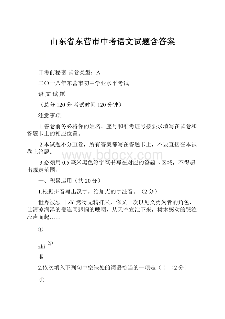 山东省东营市中考语文试题含答案.docx