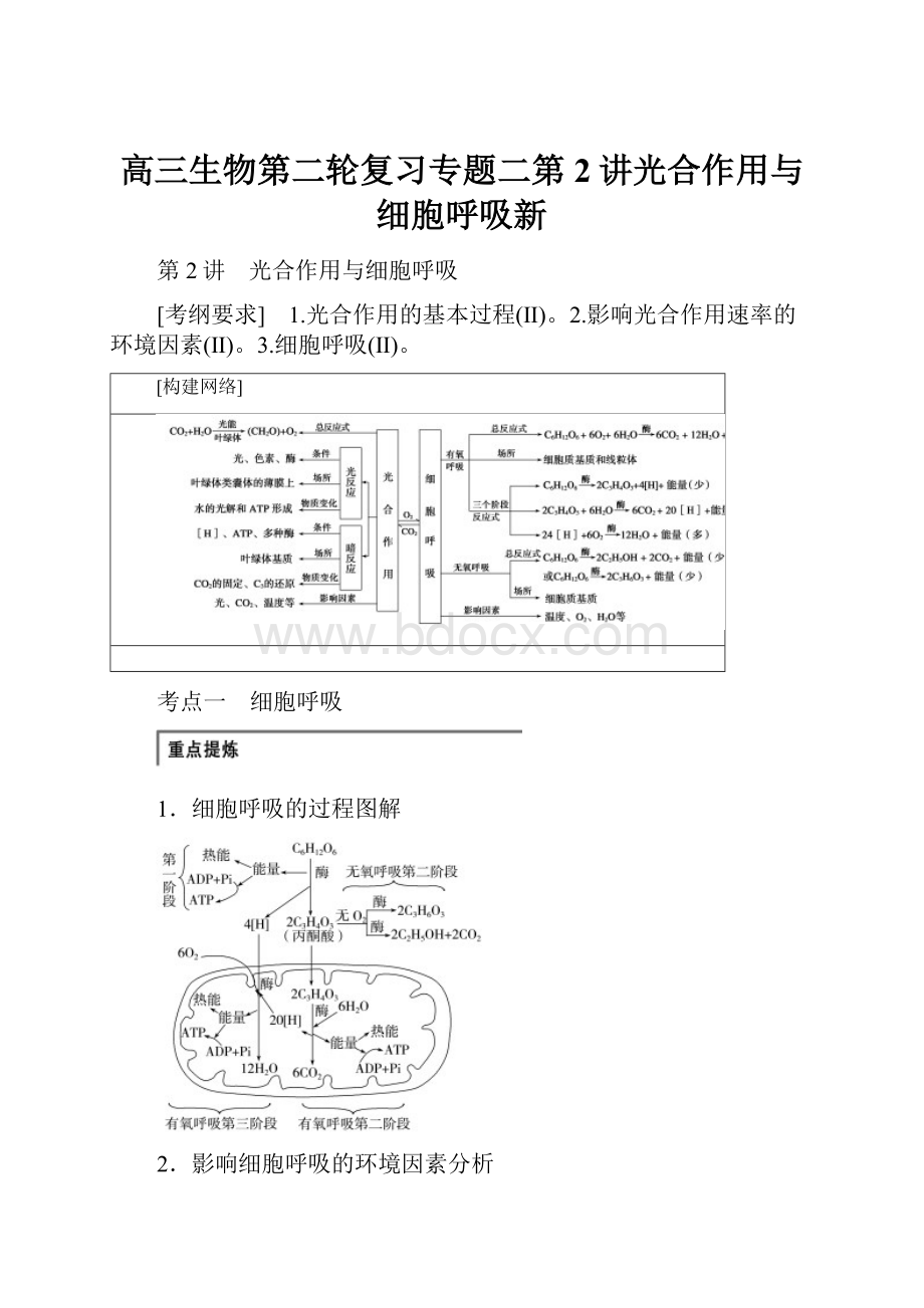 高三生物第二轮复习专题二第2讲光合作用与细胞呼吸新.docx
