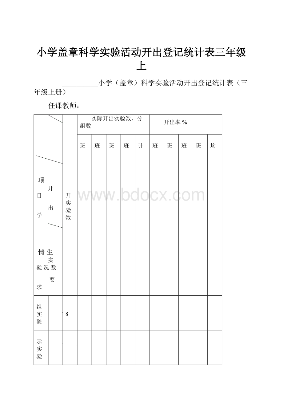 小学盖章科学实验活动开出登记统计表三年级上.docx_第1页