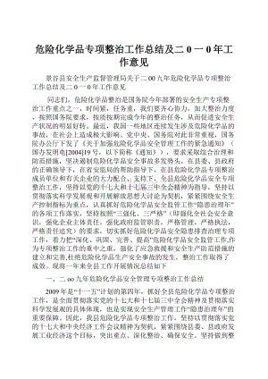 危险化学品专项整治工作总结及二0一0年工作意见.docx