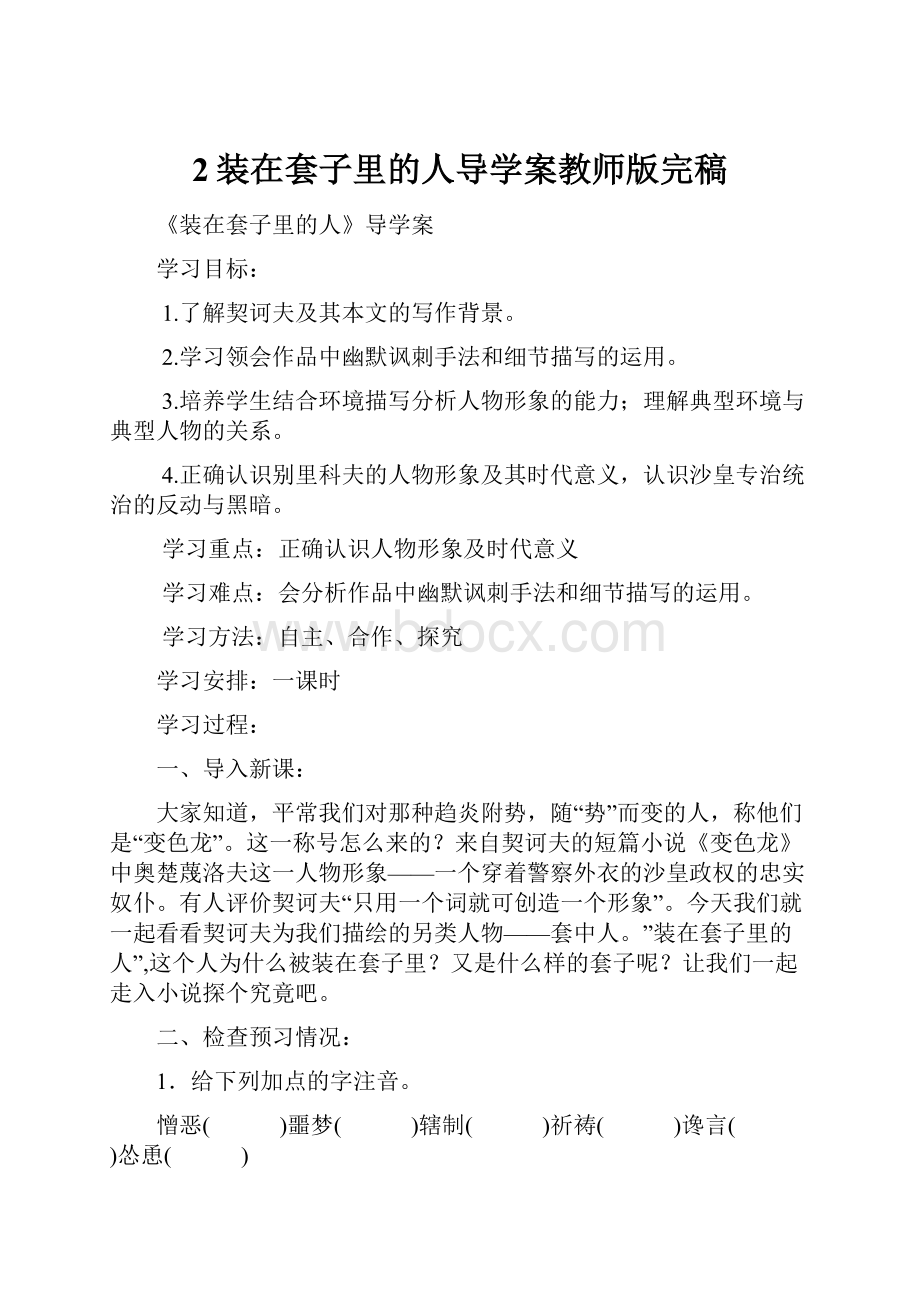 2装在套子里的人导学案教师版完稿.docx