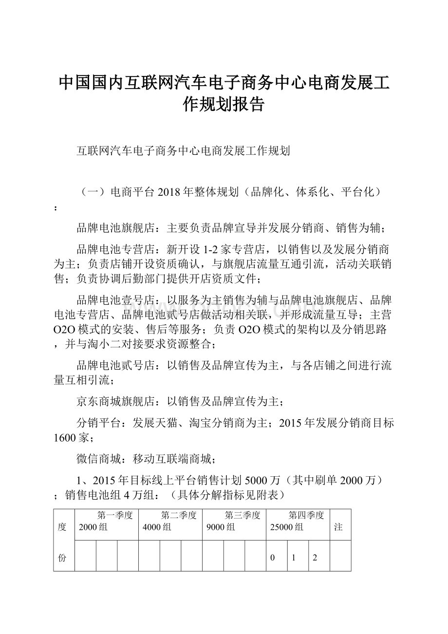 中国国内互联网汽车电子商务中心电商发展工作规划报告.docx