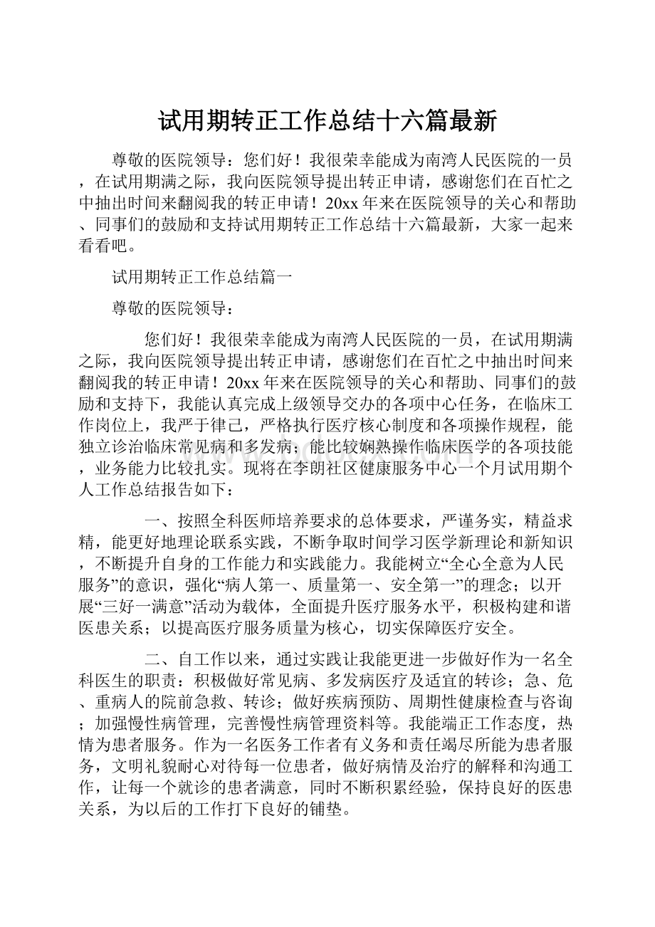 试用期转正工作总结十六篇最新.docx