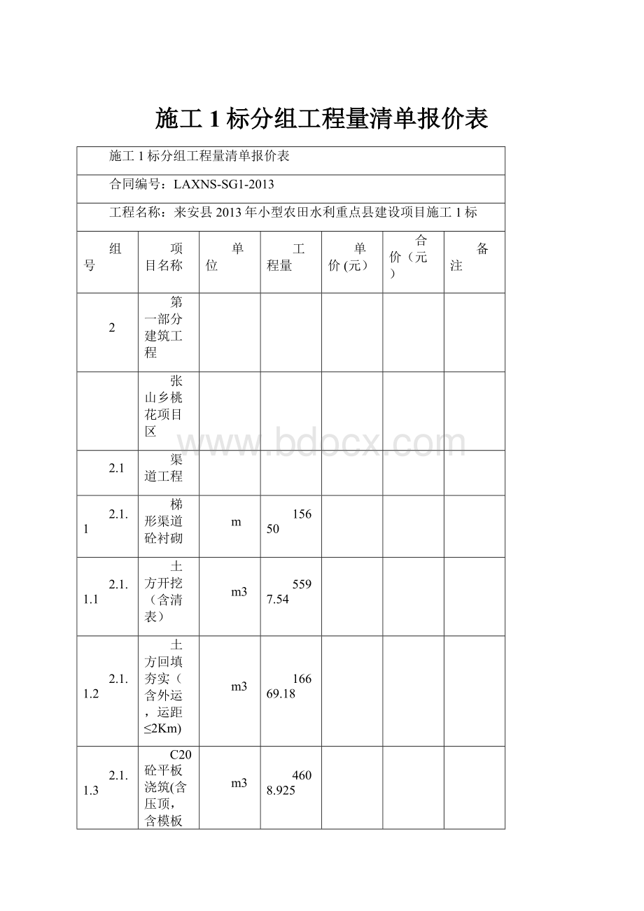 施工1标分组工程量清单报价表.docx_第1页