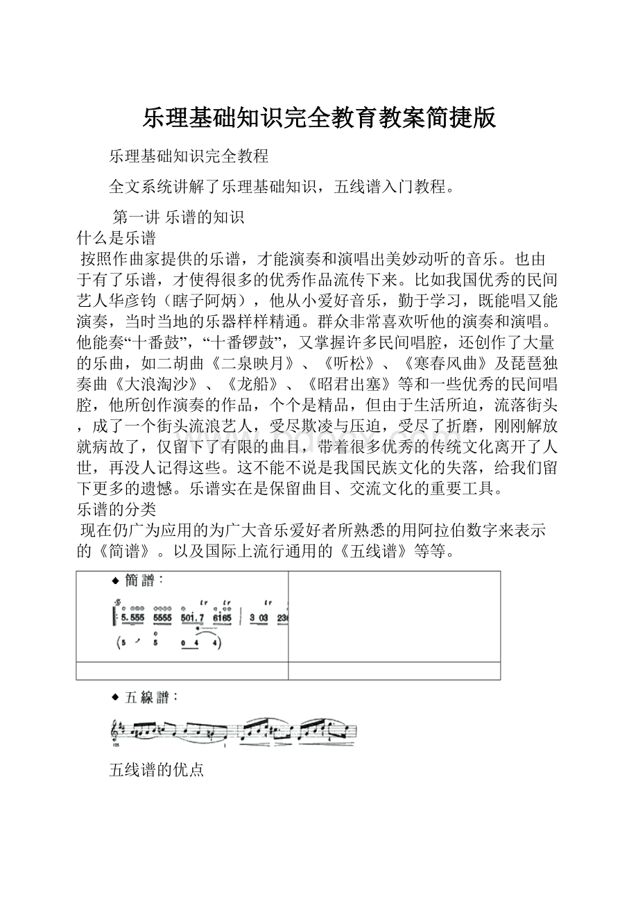 乐理基础知识完全教育教案简捷版.docx