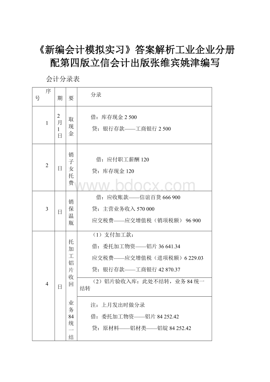 《新编会计模拟实习》答案解析工业企业分册配第四版立信会计出版张维宾姚津编写.docx_第1页