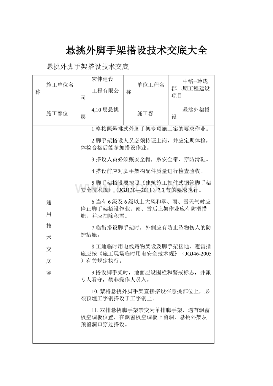 悬挑外脚手架搭设技术交底大全.docx_第1页