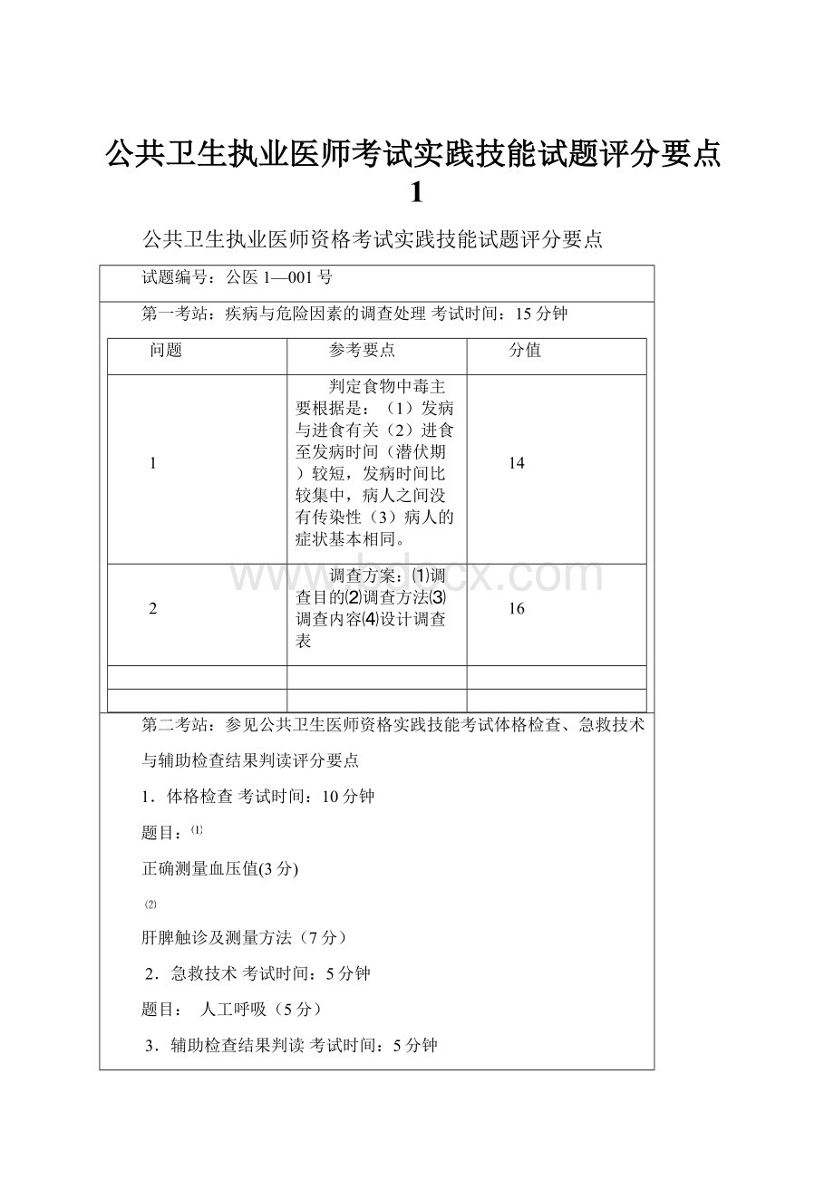 公共卫生执业医师考试实践技能试题评分要点1.docx