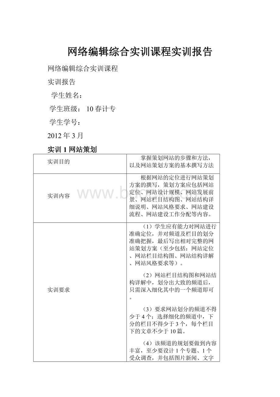 网络编辑综合实训课程实训报告.docx