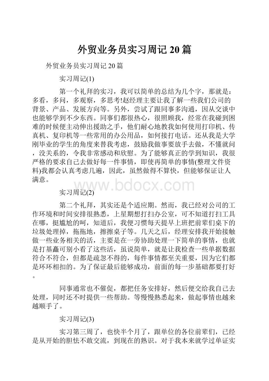 外贸业务员实习周记20篇.docx