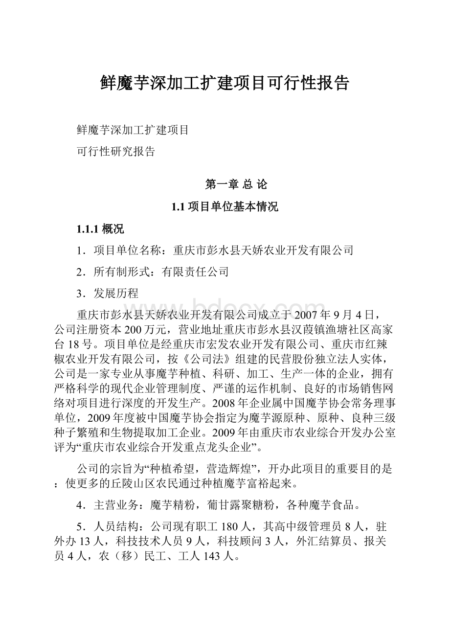 鲜魔芋深加工扩建项目可行性报告.docx