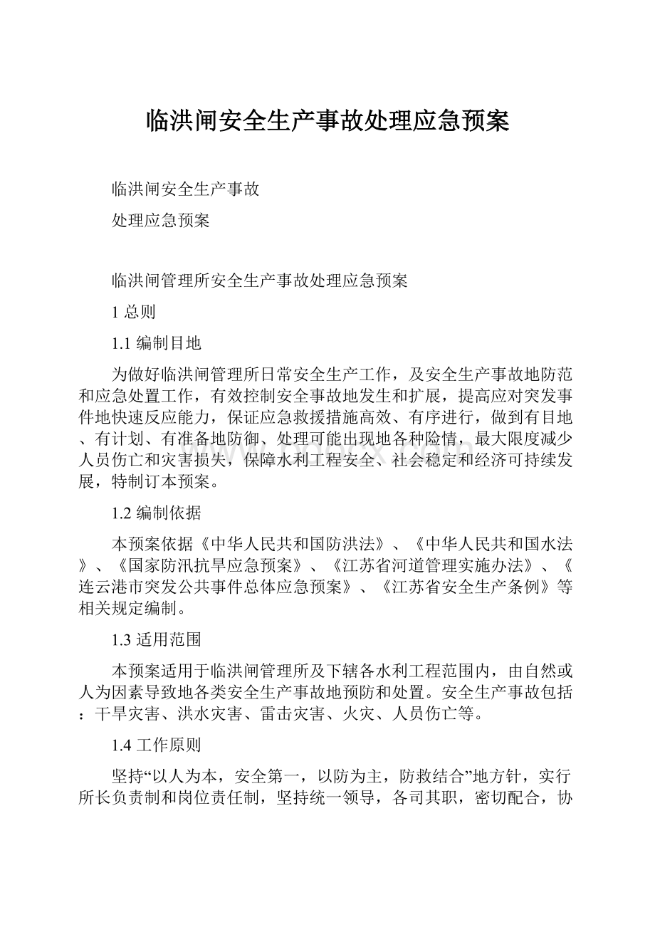 临洪闸安全生产事故处理应急预案.docx