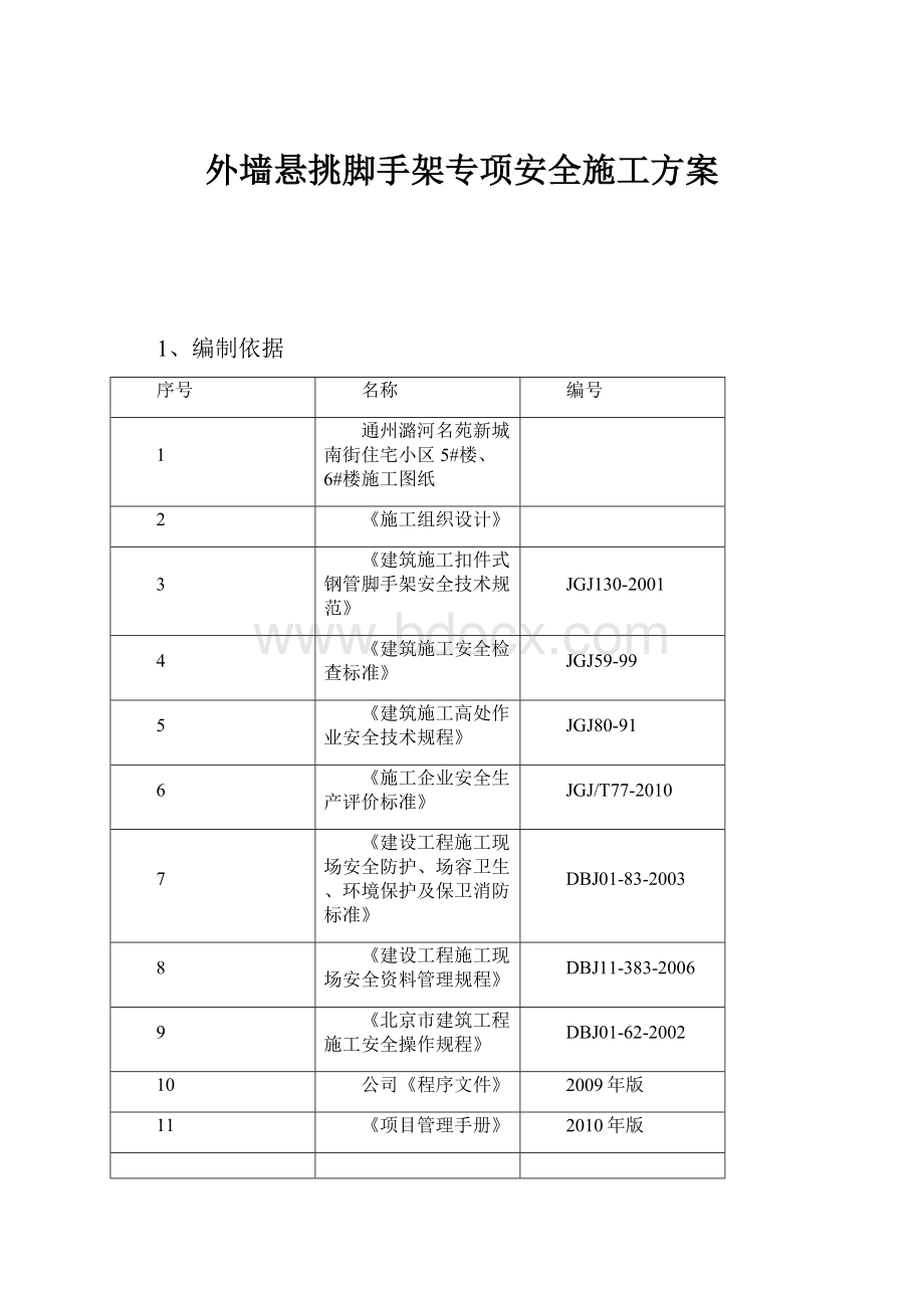 外墙悬挑脚手架专项安全施工方案.docx_第1页