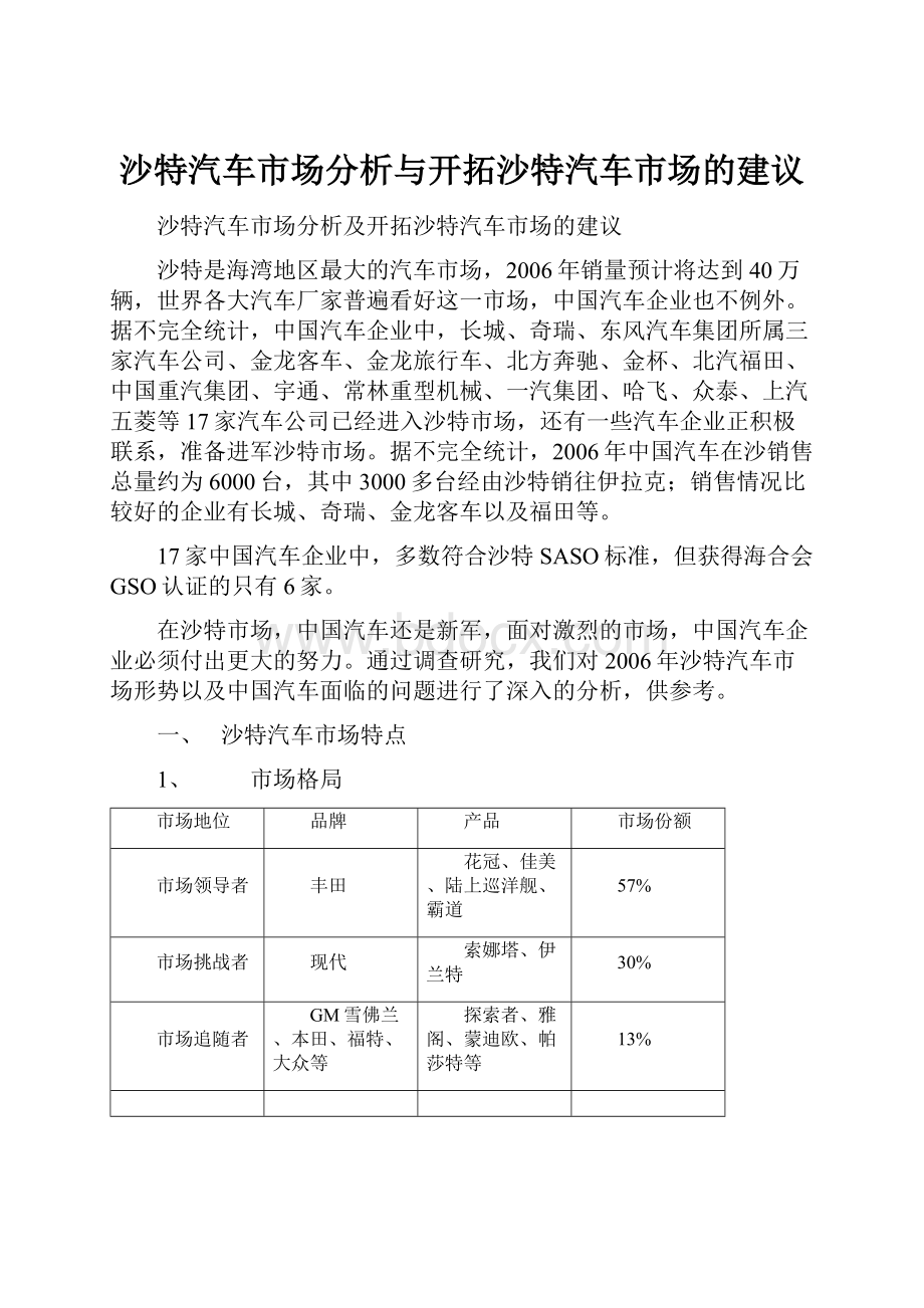 沙特汽车市场分析与开拓沙特汽车市场的建议.docx_第1页