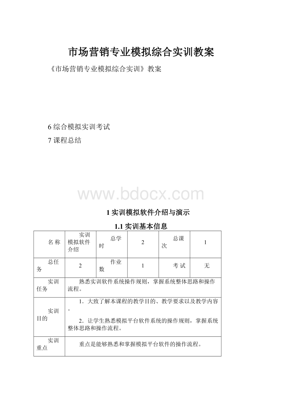 市场营销专业模拟综合实训教案.docx_第1页