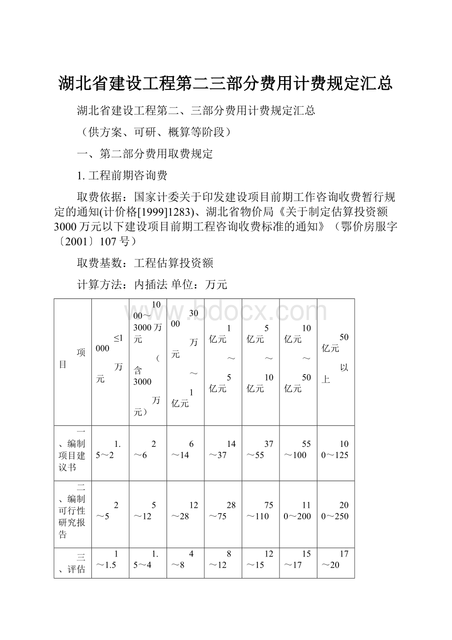 湖北省建设工程第二三部分费用计费规定汇总.docx_第1页