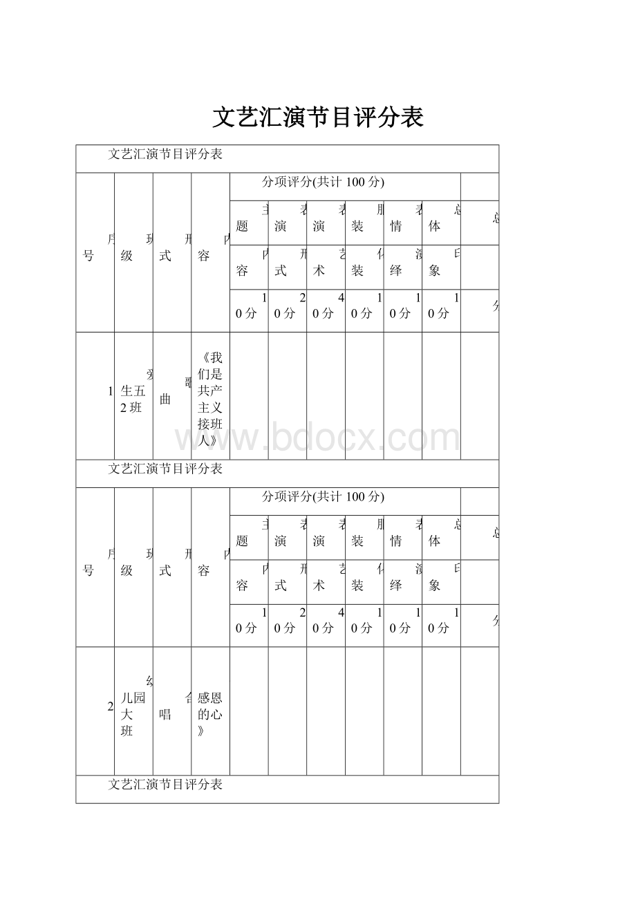 文艺汇演节目评分表.docx_第1页