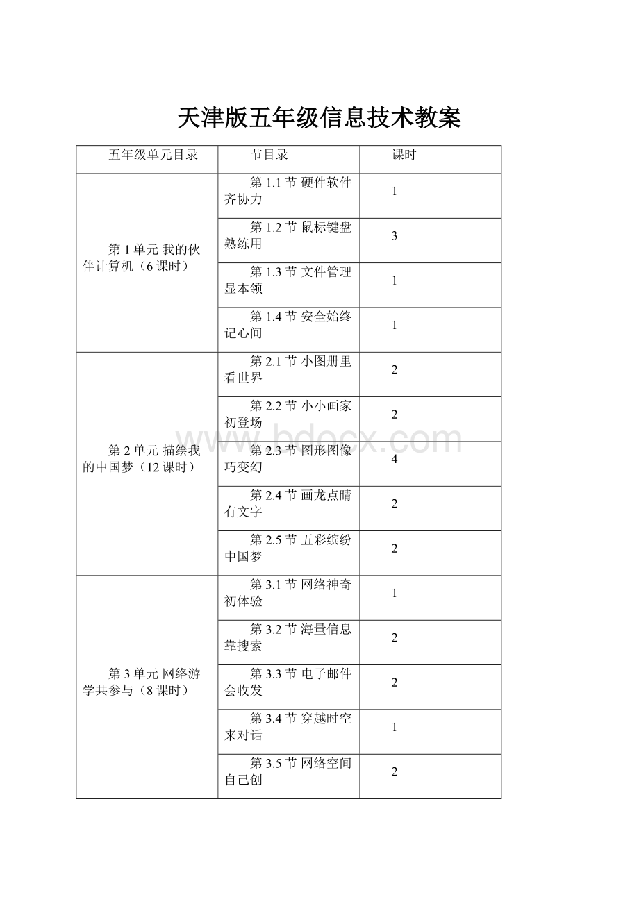 天津版五年级信息技术教案.docx