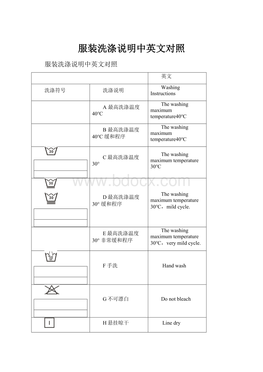 服装洗涤说明中英文对照.docx