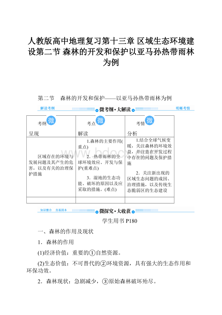 人教版高中地理复习第十三章区域生态环境建设第二节 森林的开发和保护以亚马孙热带雨林为例.docx