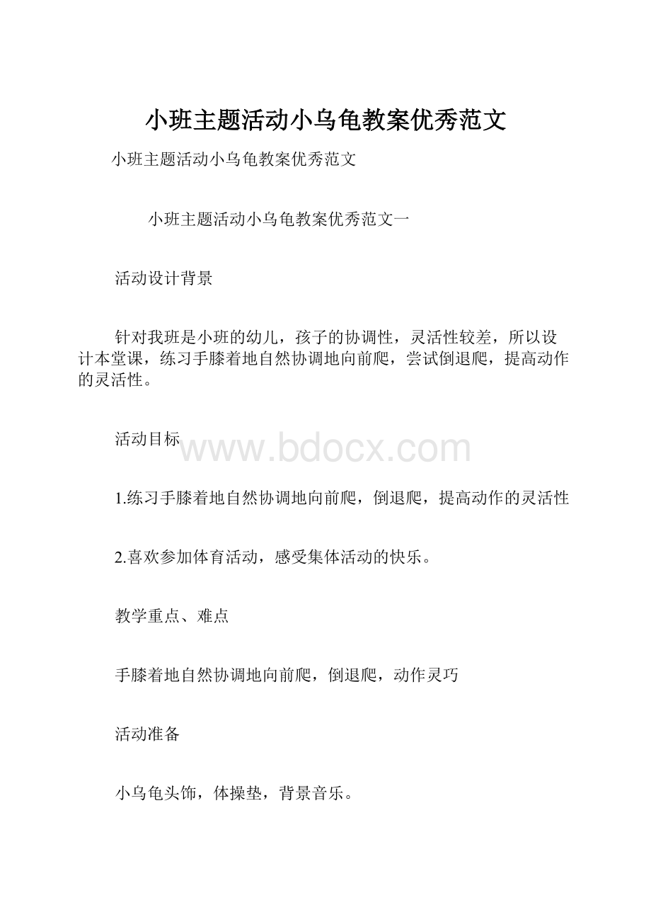 小班主题活动小乌龟教案优秀范文.docx