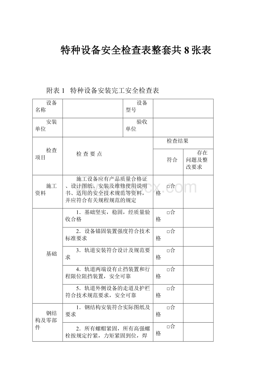 特种设备安全检查表整套共8张表.docx