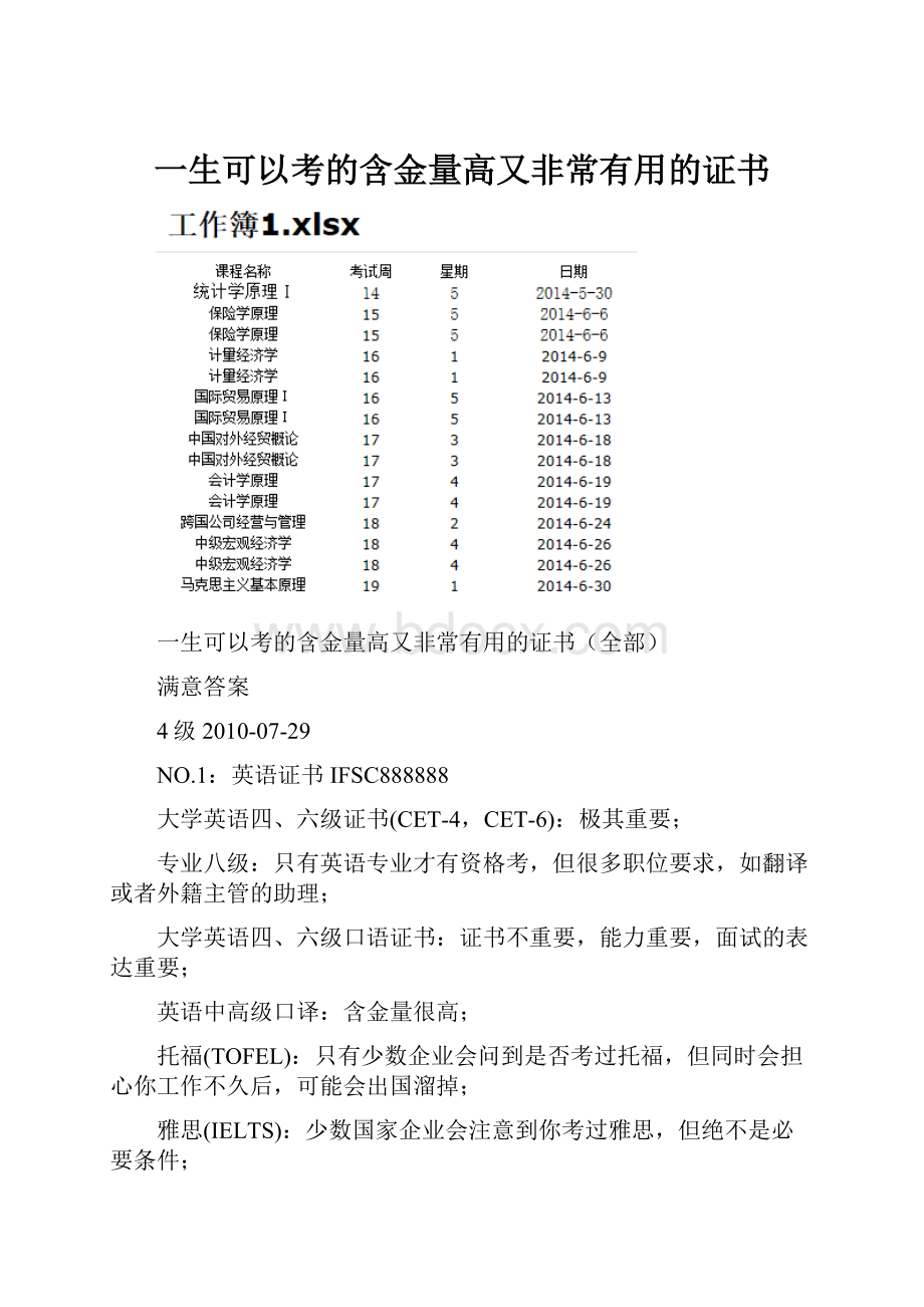 一生可以考的含金量高又非常有用的证书.docx_第1页