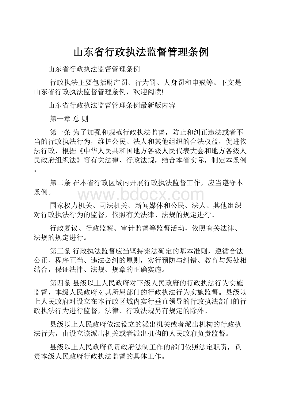 山东省行政执法监督管理条例.docx_第1页