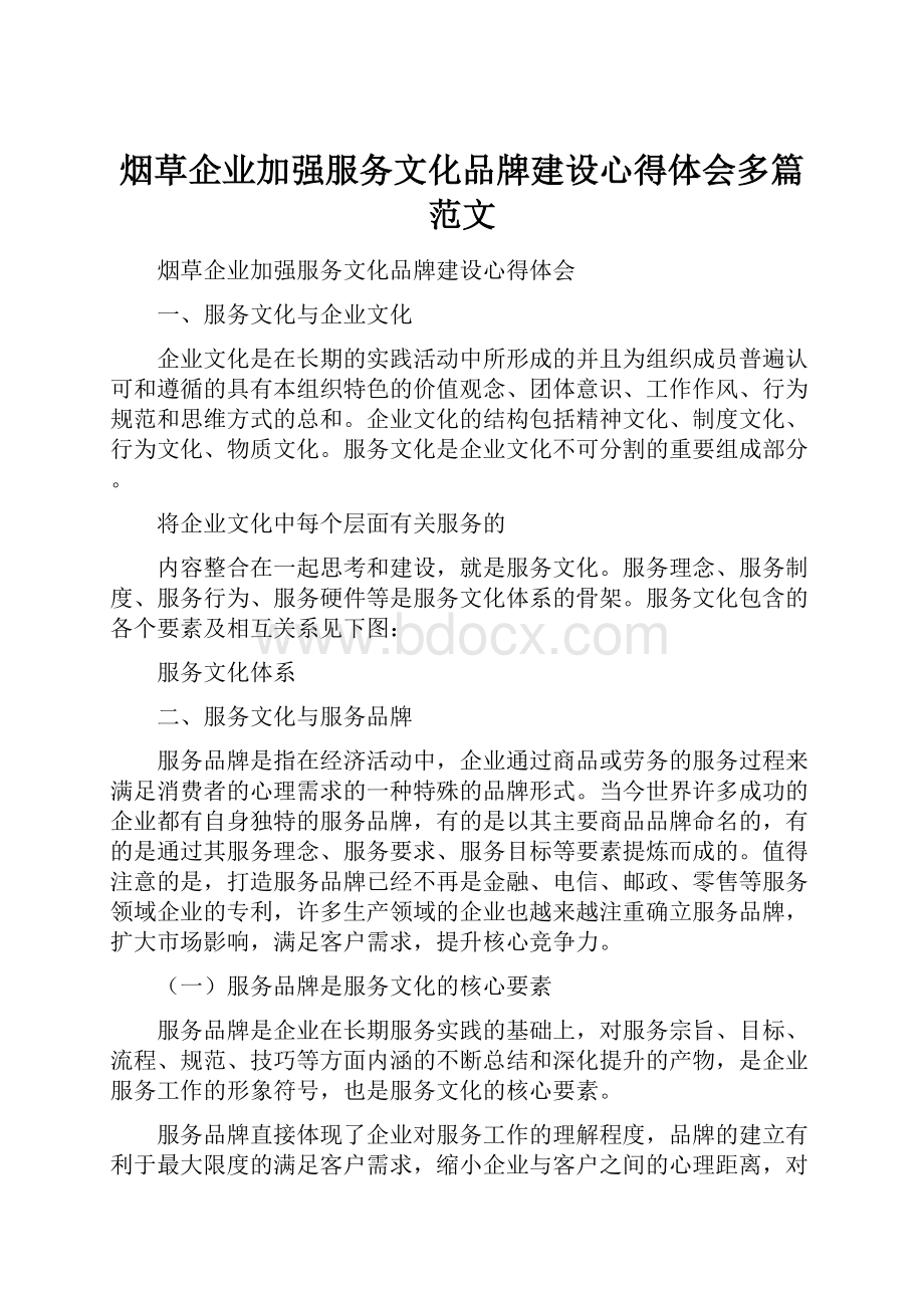 烟草企业加强服务文化品牌建设心得体会多篇范文.docx