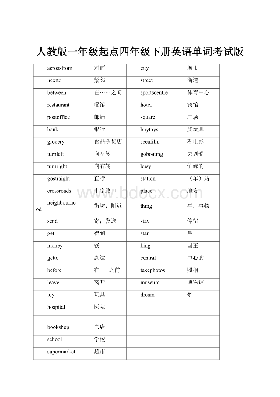 人教版一年级起点四年级下册英语单词考试版.docx