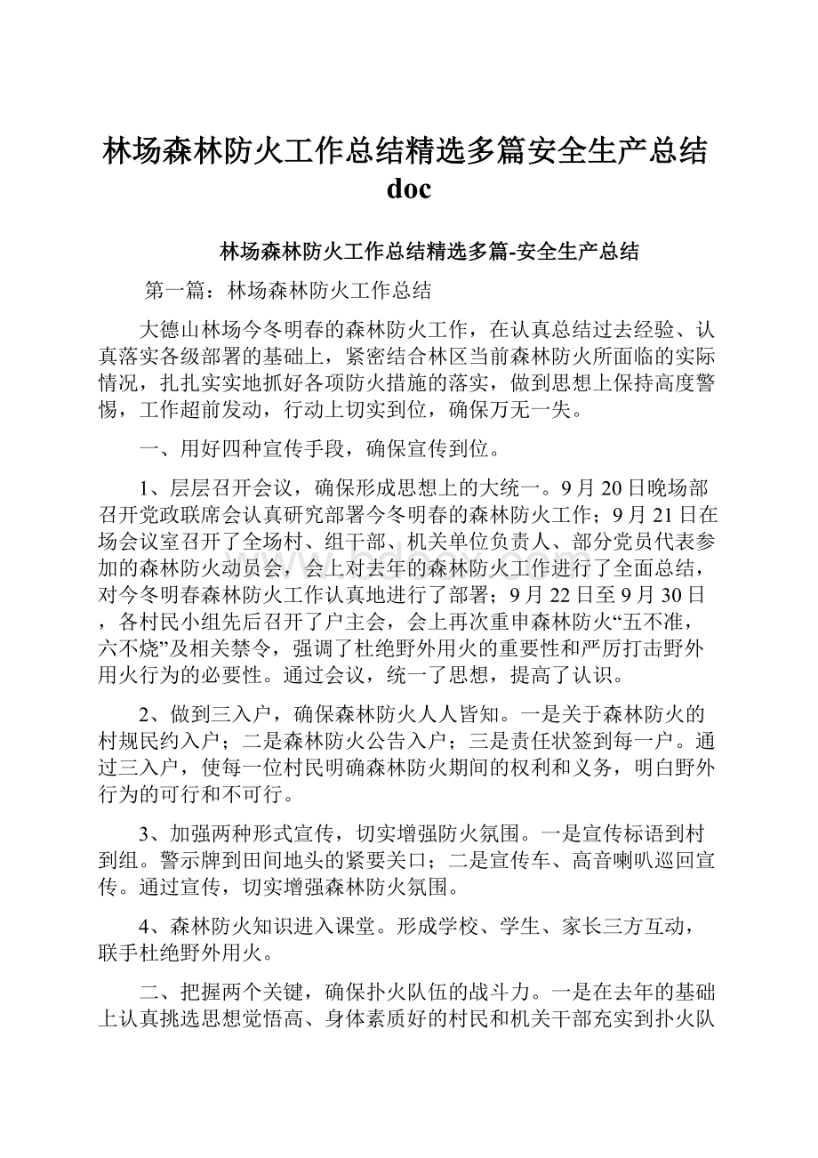 林场森林防火工作总结精选多篇安全生产总结doc.docx