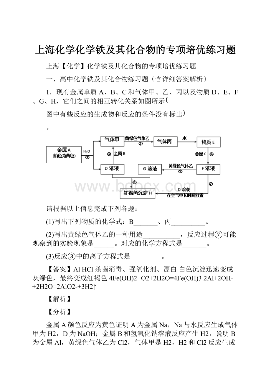 上海化学化学铁及其化合物的专项培优练习题.docx