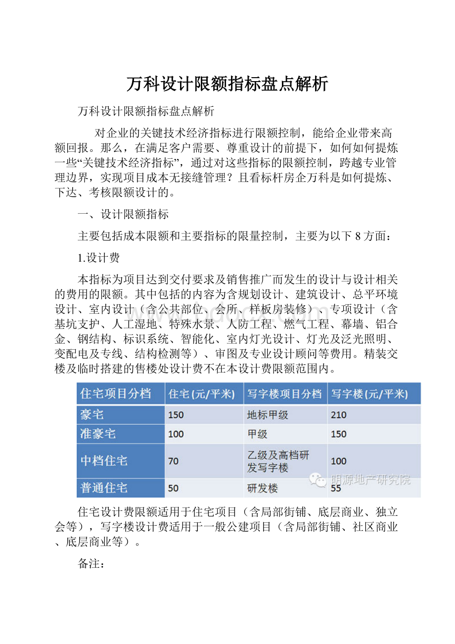 万科设计限额指标盘点解析.docx