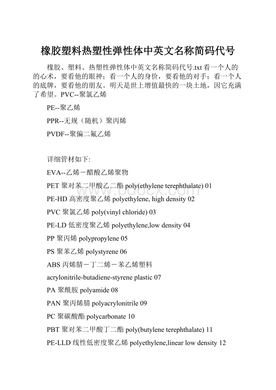 橡胶塑料热塑性弹性体中英文名称简码代号.docx_第1页