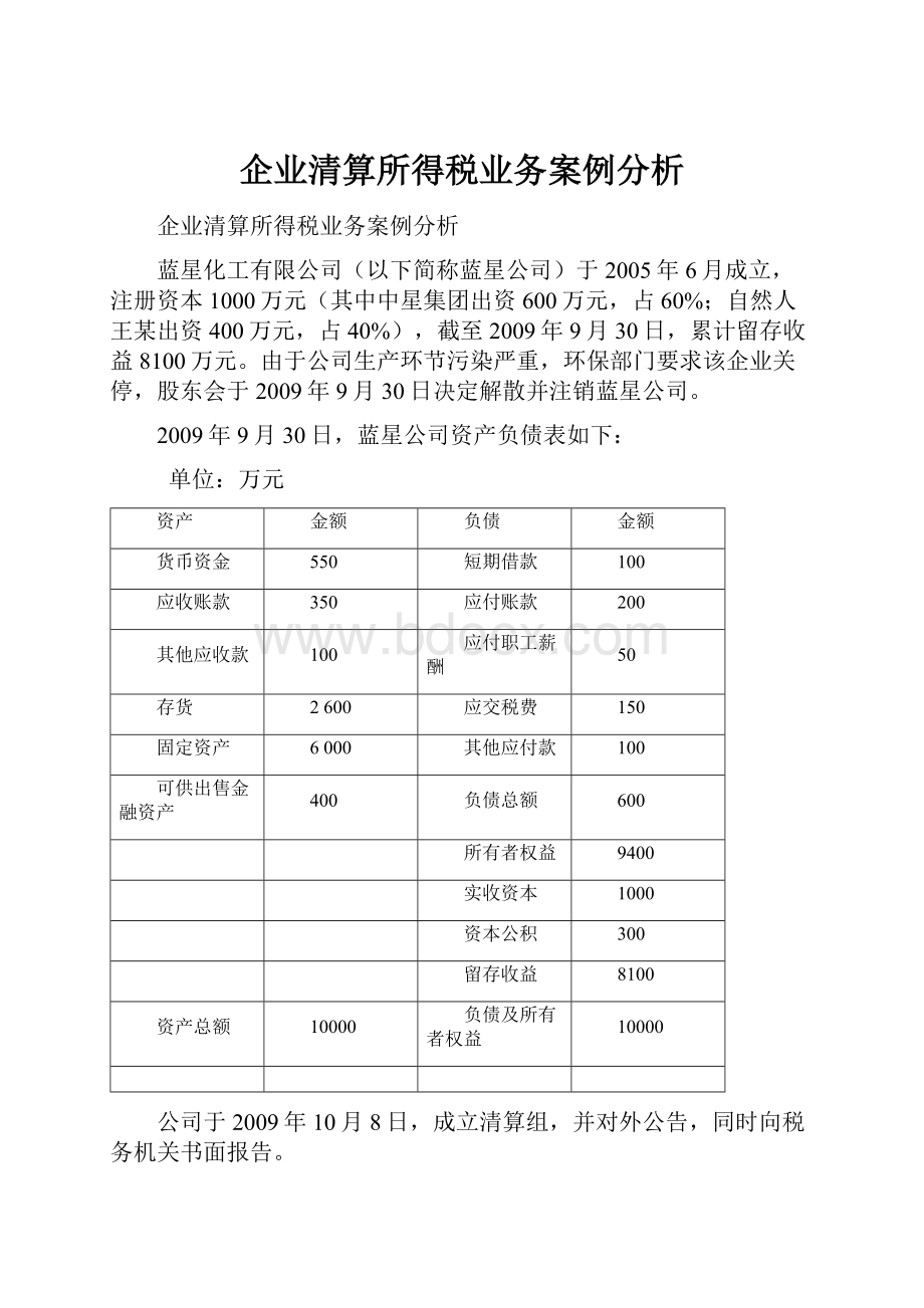 企业清算所得税业务案例分析.docx