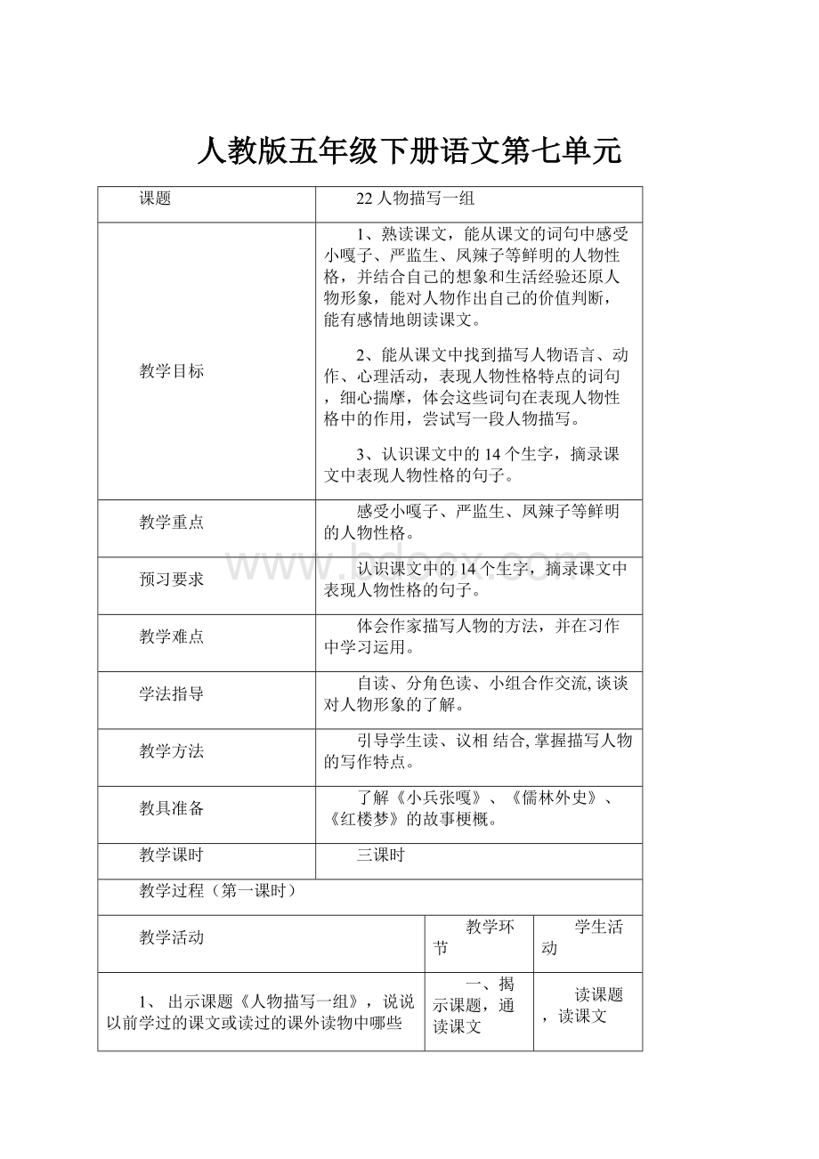 人教版五年级下册语文第七单元.docx