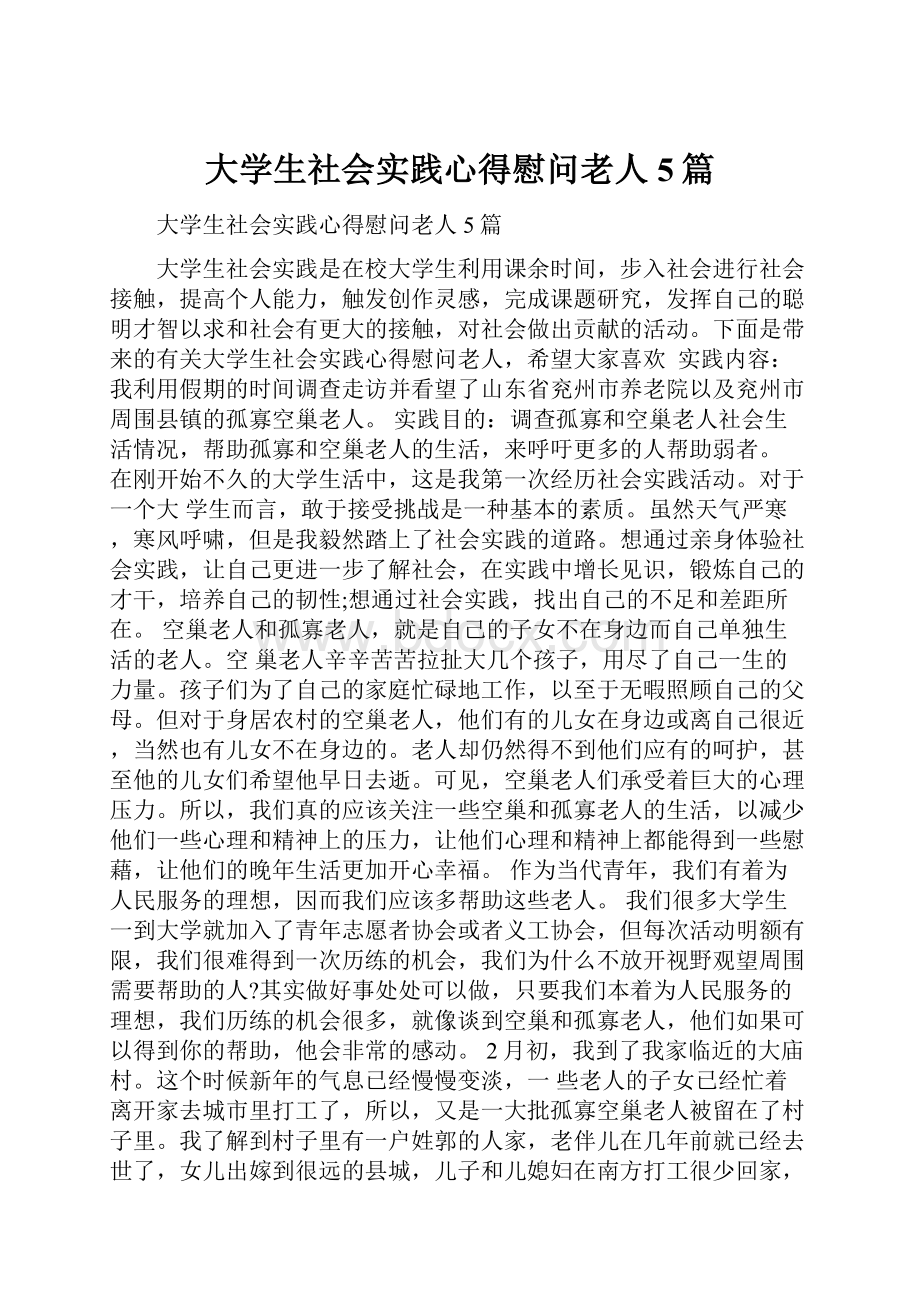 大学生社会实践心得慰问老人5篇.docx